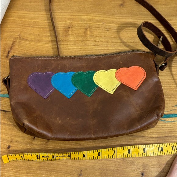 In Blue Handmade Genuine Leather Purse rainbow hearts - Picture 8 of 9